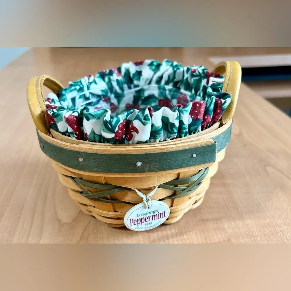 Longaberger Tree Trimming Collection Peppermint Basket 1999 lot of 4 piece set